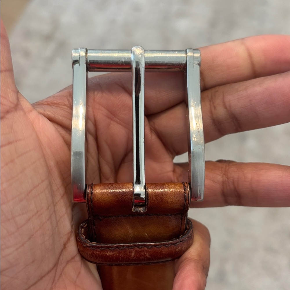 Magnanni Cognac Brown Leather Silver Buckle Mens Belt 1121 34 - Picture 5 of 9